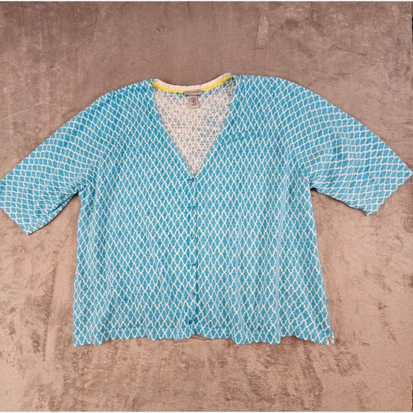 Catherines Cardigan‎ Sweater Women's 4X Teal Lightweight Quatrefoil Short Sleeve - Picture 2 of 7